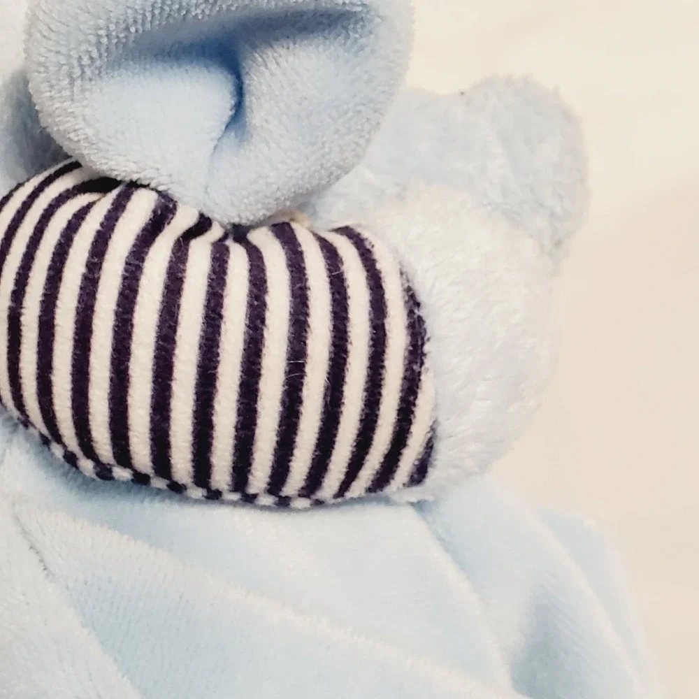 Carters Baby Blue Elephant Lovey Rattle Security Blanket Stripe Navy Plush Satin